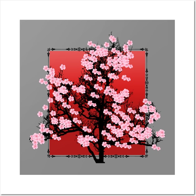 Cherry blossoms in red Wall Art by Sinmara